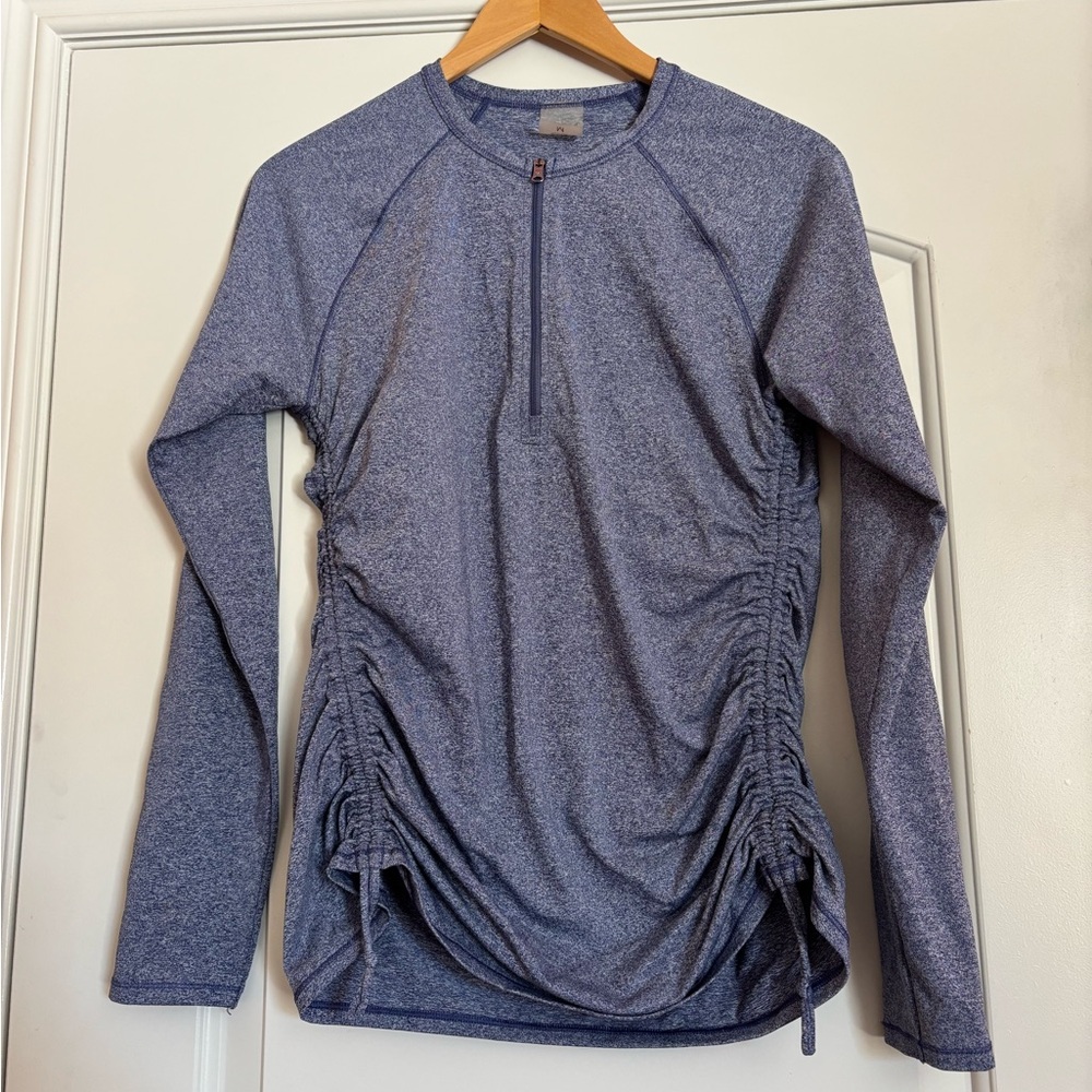 CALIA Women's Long Sleeve Ruched Top - Blue. Size Medium